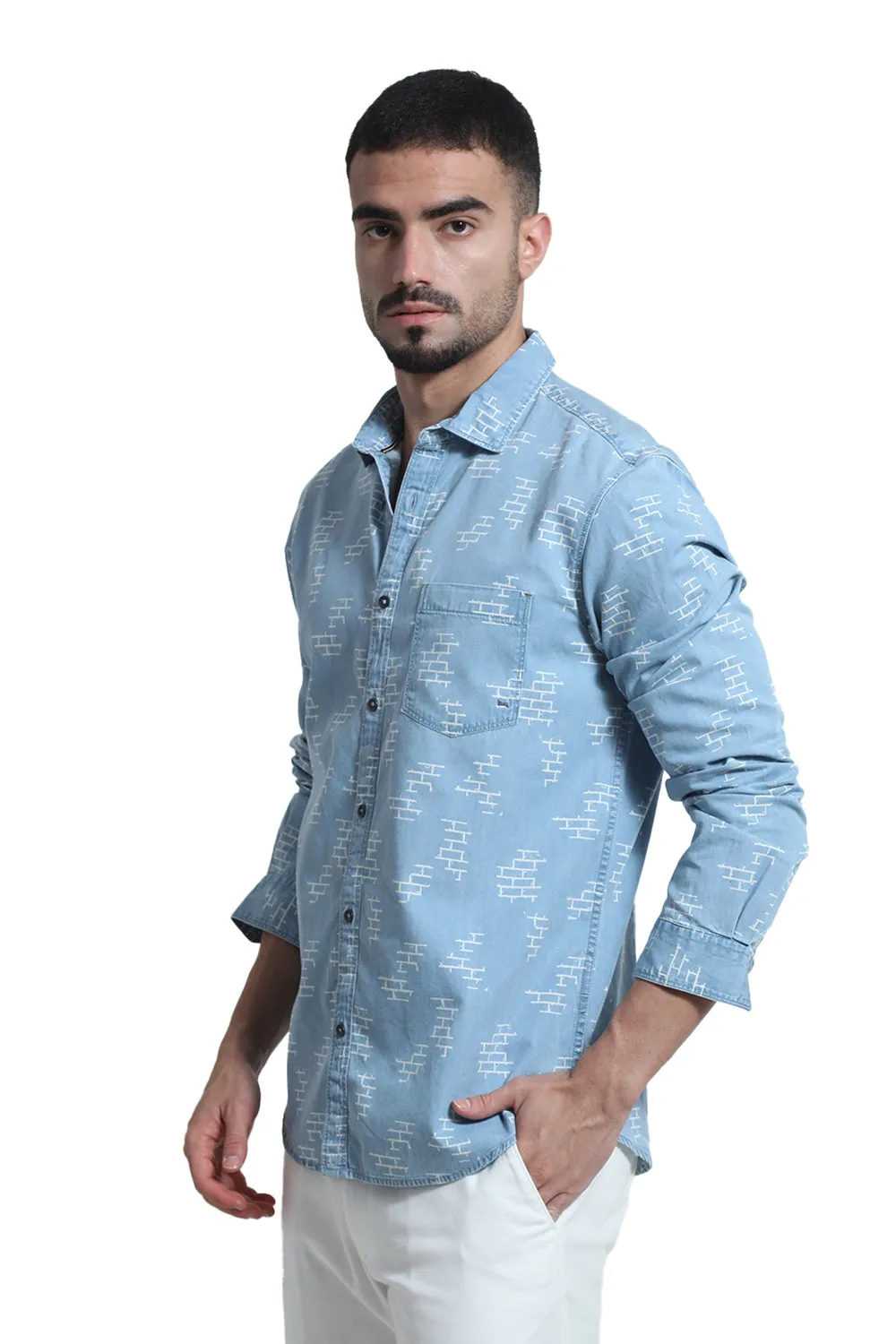 Slim Fit Cotton Indigo Print Shirt