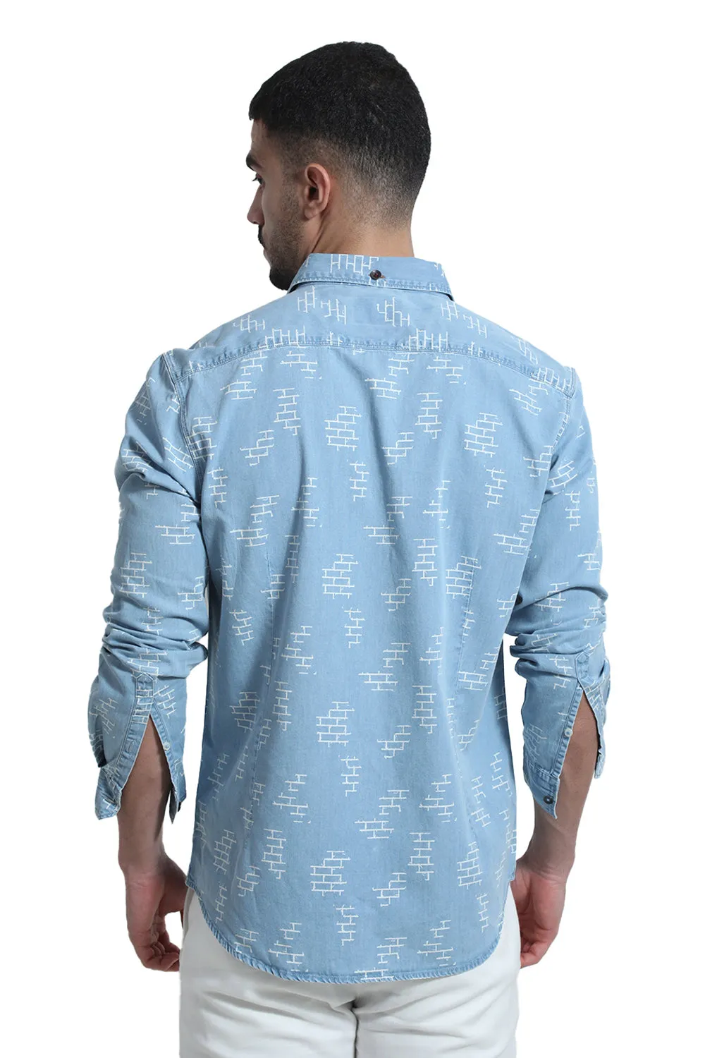Slim Fit Cotton Indigo Print Shirt