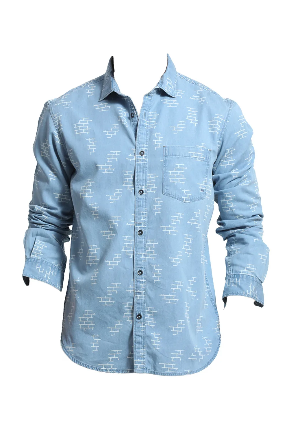 Slim Fit Cotton Indigo Print Shirt