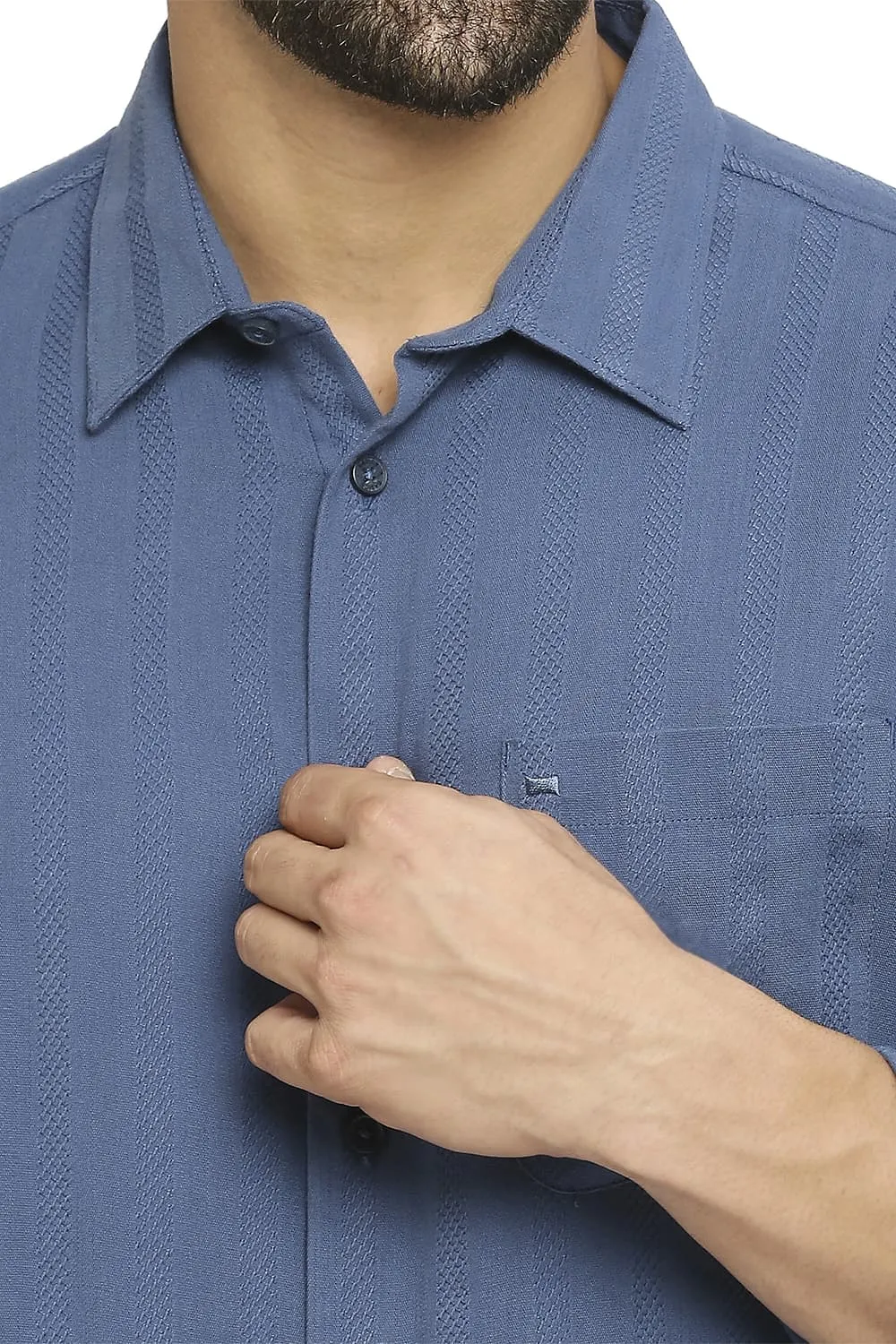 Slim Fit Cotton Viscose Dobby Stripe Shirt