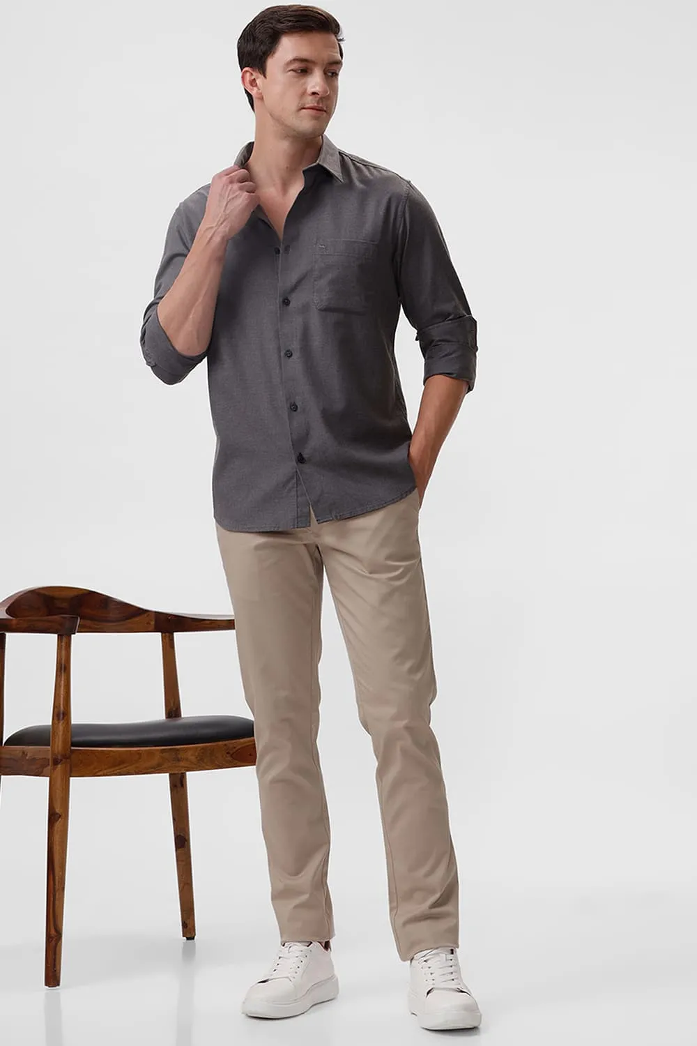 Slim Fit Ployester Cotton Lyocel Melange Shirt