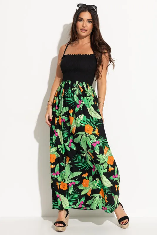 Strapless Maxi Dress Tropical Print-TROPICAL PRI