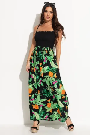 Strapless Maxi Dress Tropical Print-TROPICAL PRI