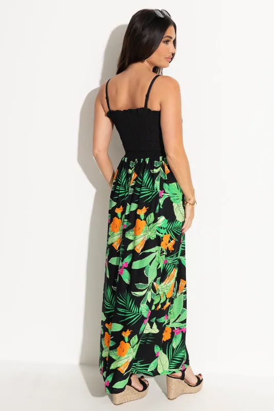 Strapless Maxi Dress Tropical Print-TROPICAL PRI