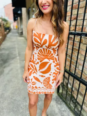 Tropical Dream Mini Dress- Brown/Ivory