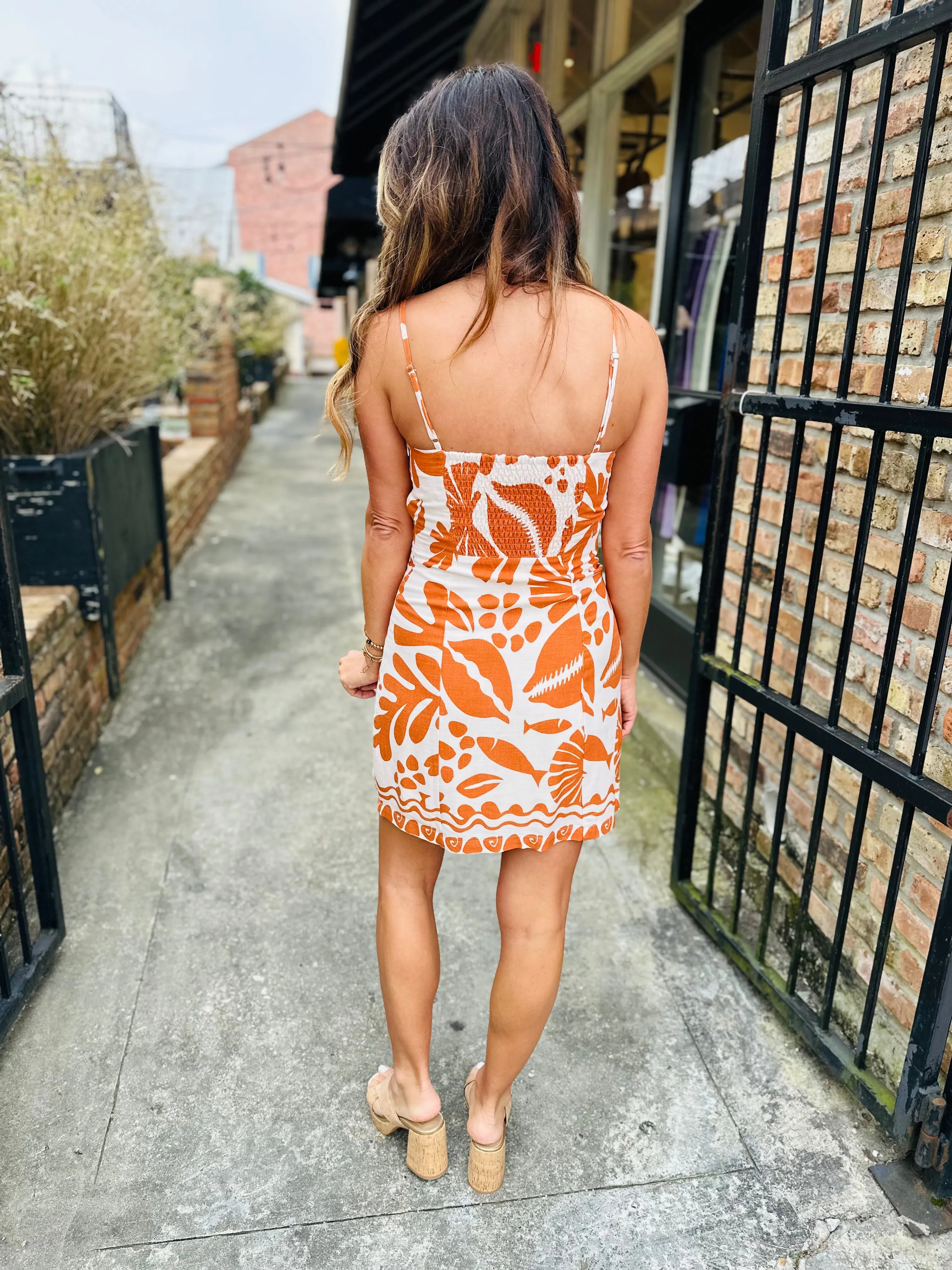 Tropical Dream Mini Dress- Brown/Ivory