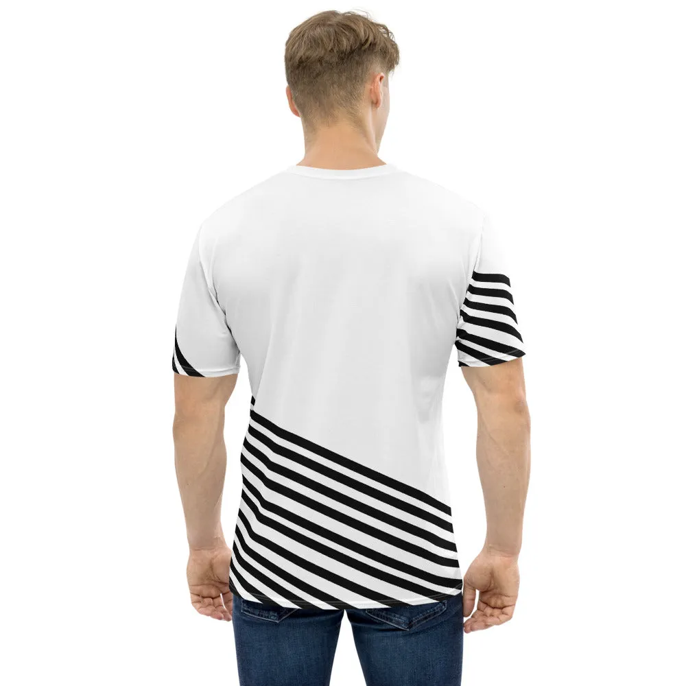 White Black Striped Men's T-shirt, Modern Stripes Premium Tees For Men-Made in USA/EU